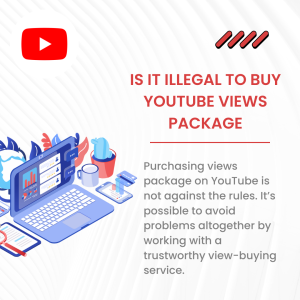 Text on a blue background asks the question, “Is it illegal to buy YouTube views package?”