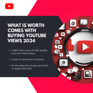 A black and red social media post with text asking what the benefits of buying YouTube views are.