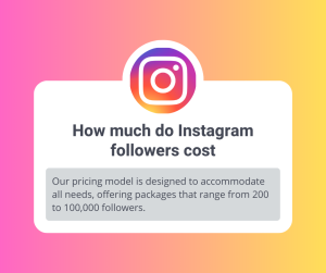 An Instagram logo above text asking, "How much do Instagram followers cost?" followed by an explanation of the pricing model that accommodates packages ranging from 200 to 100,000 followers.